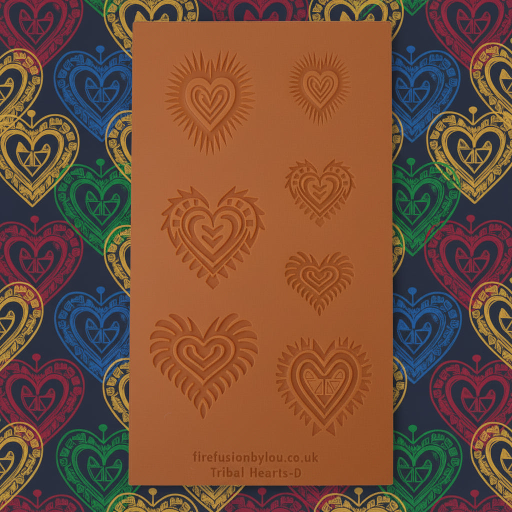 A rectangular texture with debossed heart designs background.
