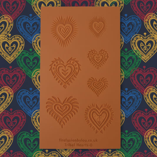 A rectangular texture with debossed heart designs background.