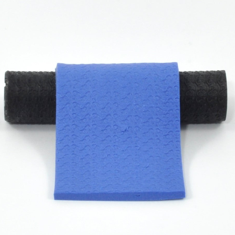 Blue polymer wave pattern on a white background