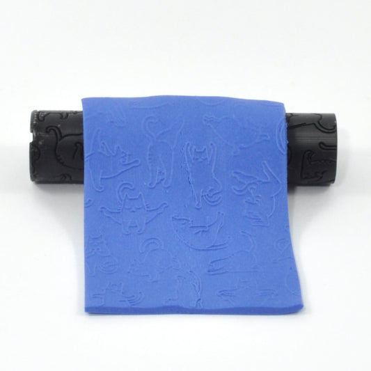 Blue textured roller on a white background