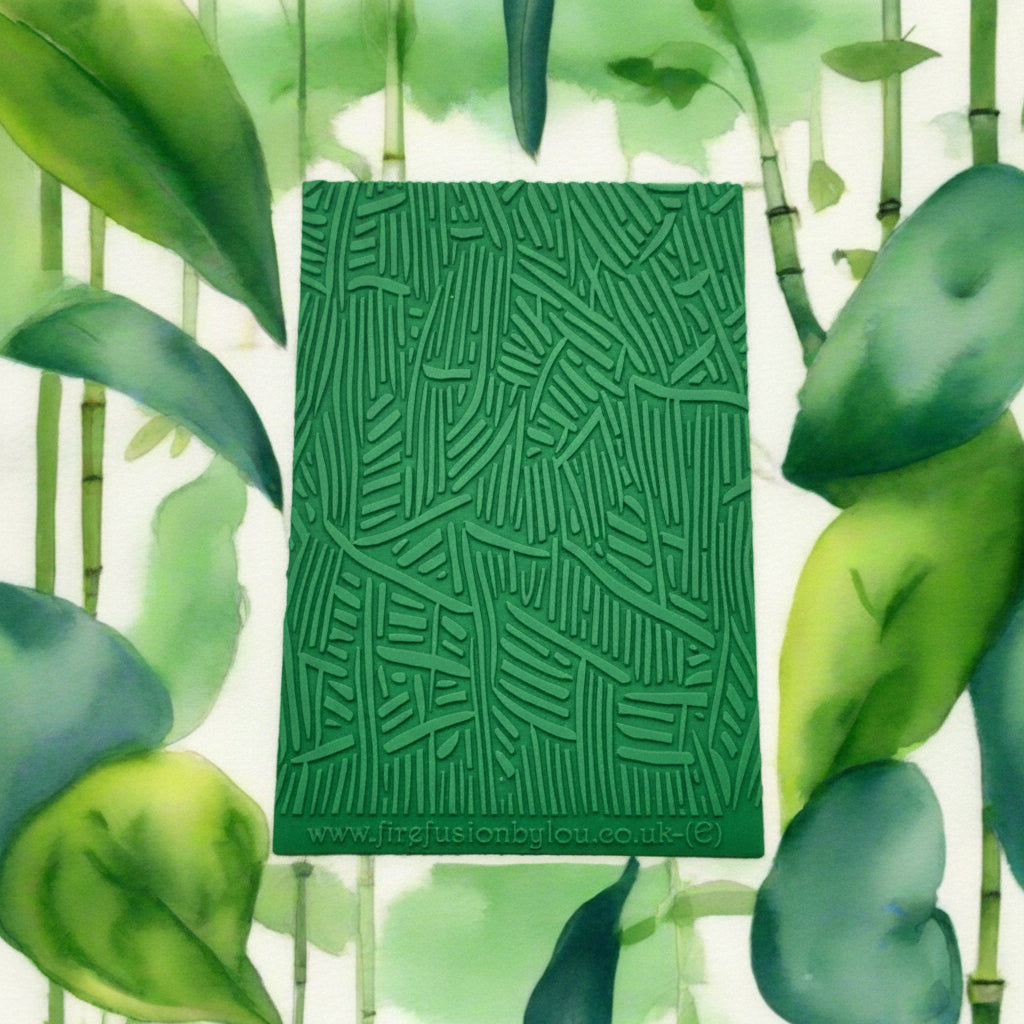 Textured mat with leaf pattern on a green leafy background