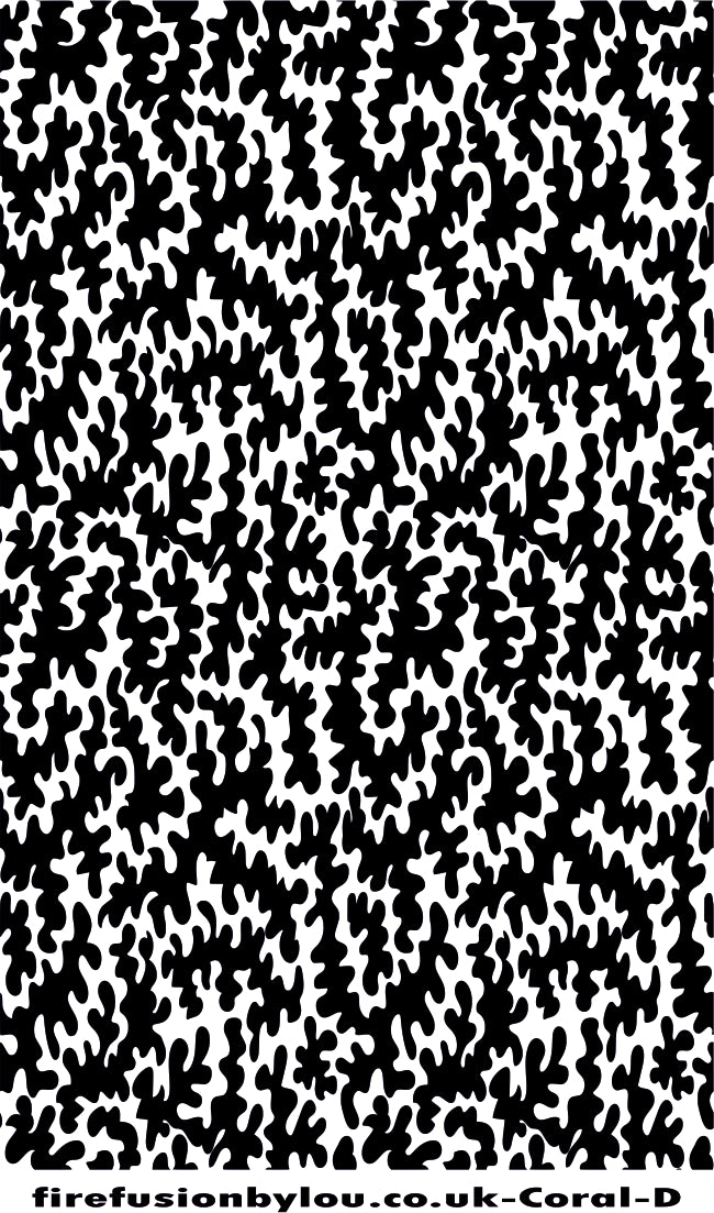A debossed texture mat of coral. This picture shows the texture mat pattern in black and white for use on metal clay or polymer clay.