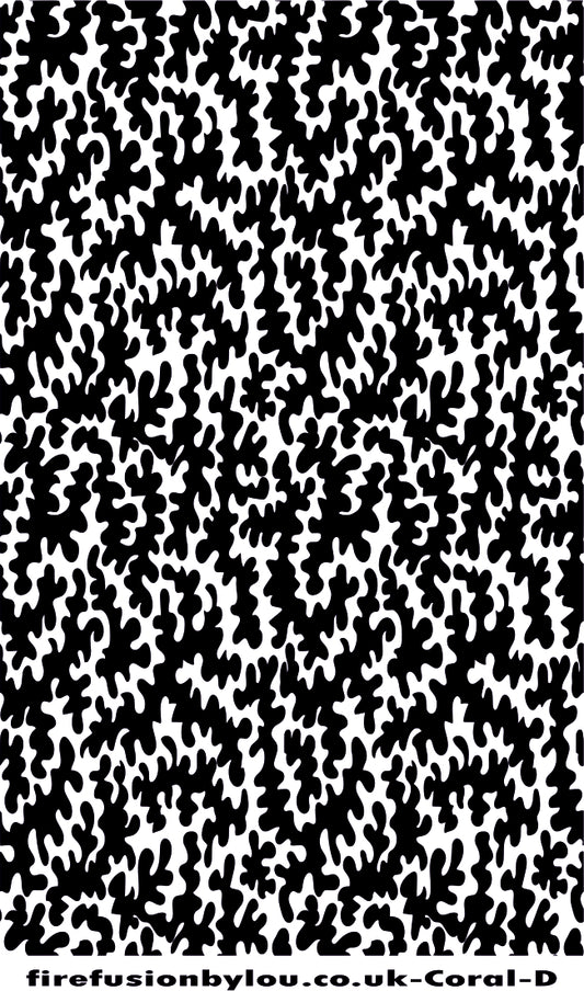 A debossed texture mat of coral. This picture shows the texture mat pattern in black and white for use on metal clay or polymer clay.