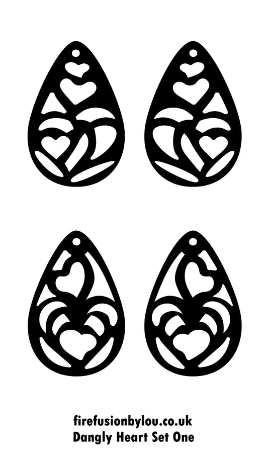 Black heart-shaped earrings on a white background with 'firefusionbylou.co.uk' branding.
