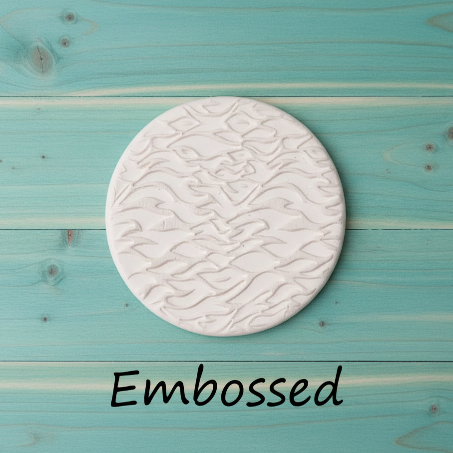 Choppy Sea debossed in clay using a  embossed texture mat. 