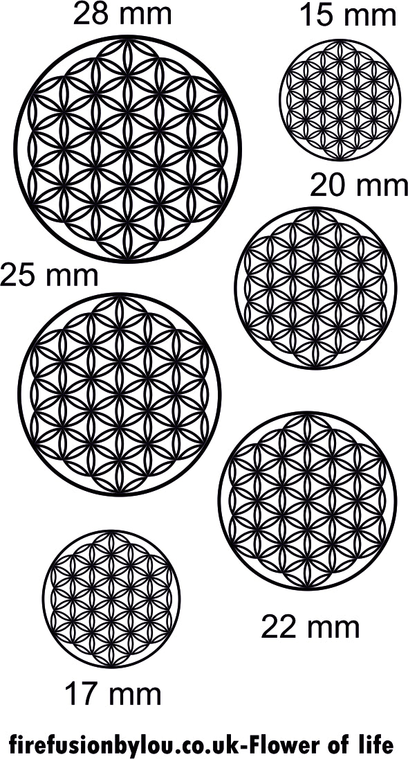 This picture shows the sizes of my flower of life texture mat in debossed and embossed options