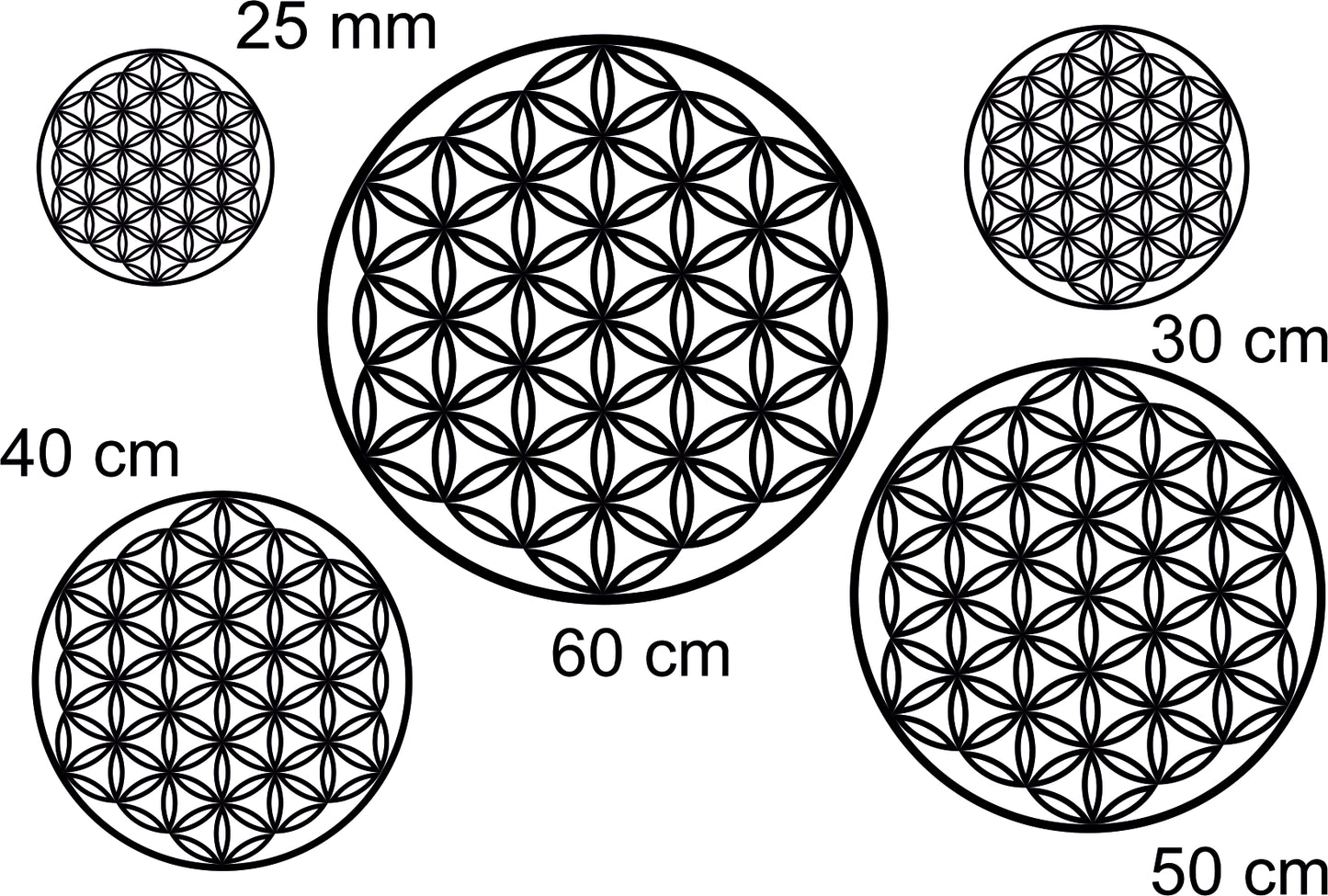 This picture shows the sizes of my flower of life texture mat in debossed and embossed options