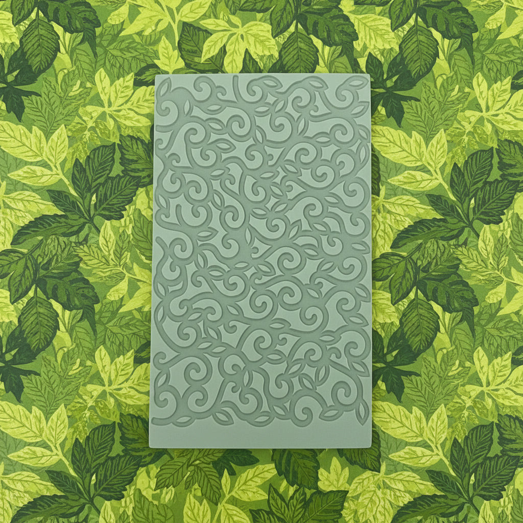 A texture tile with an embossed swirling scroll pattern.