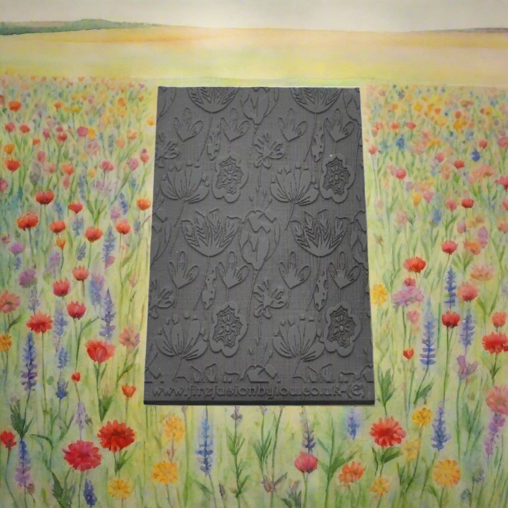 A 95 x 55 mm embossed texture mat with a flower design. Use to make a embossed impression on metal clay and polymer clay.