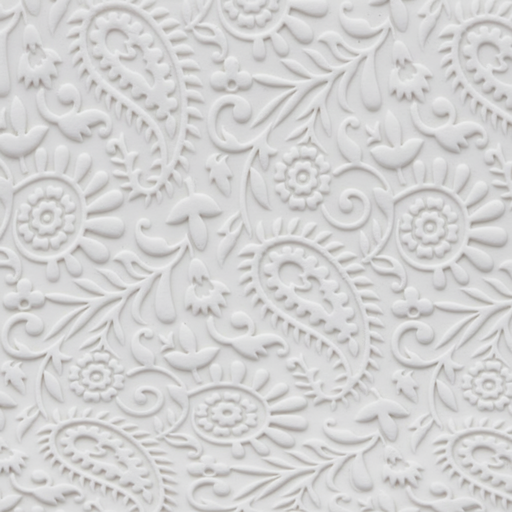 white clay with intricate paisley pattern
