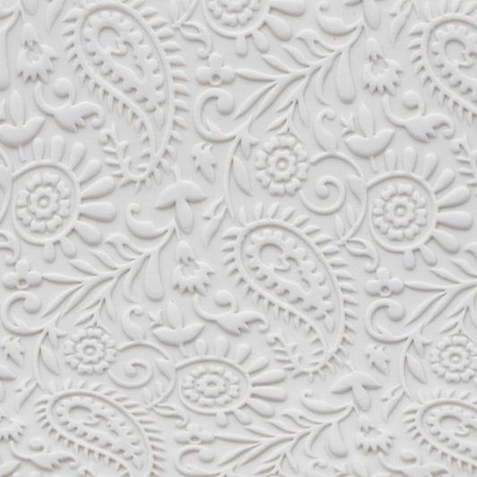 white clay with intricate paisley pattern