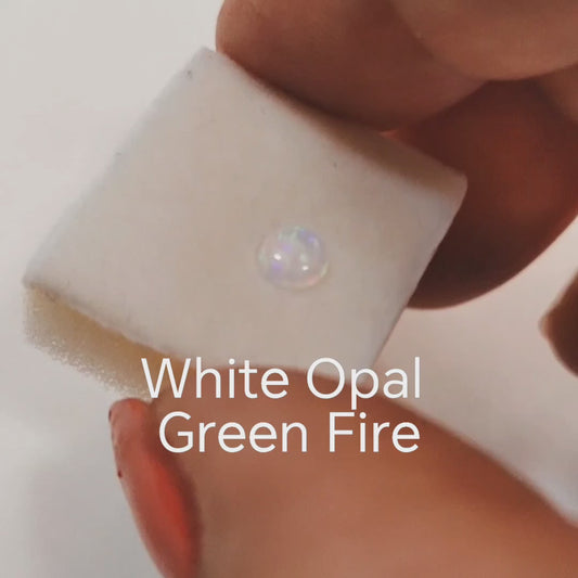 Fireable White Opal – Green Fire Flash Round Cabochon
