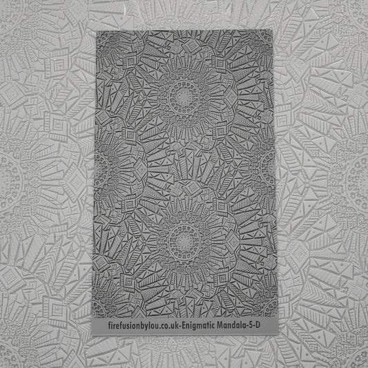 A debossed texture mat with an array of mandala flowery petals. Use to make an impression on metal clay and polymer clay.