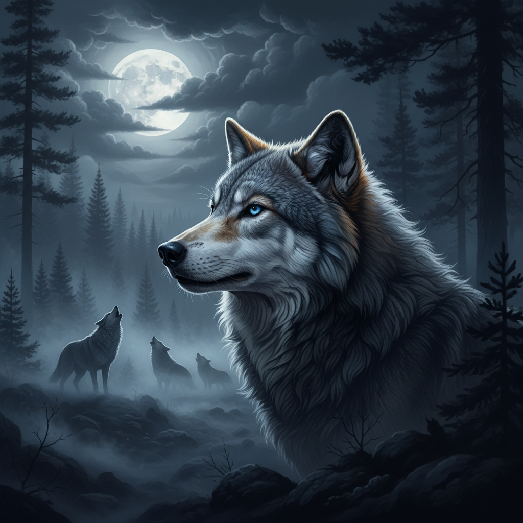 Sitting Tribal Wolves Texture Mat 100 x100 mm