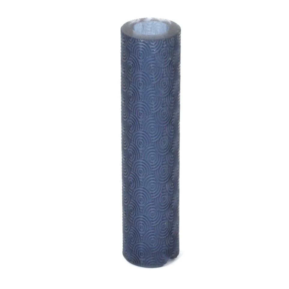 A cylindrical blue textured roller for metal and polymer clay crafting.