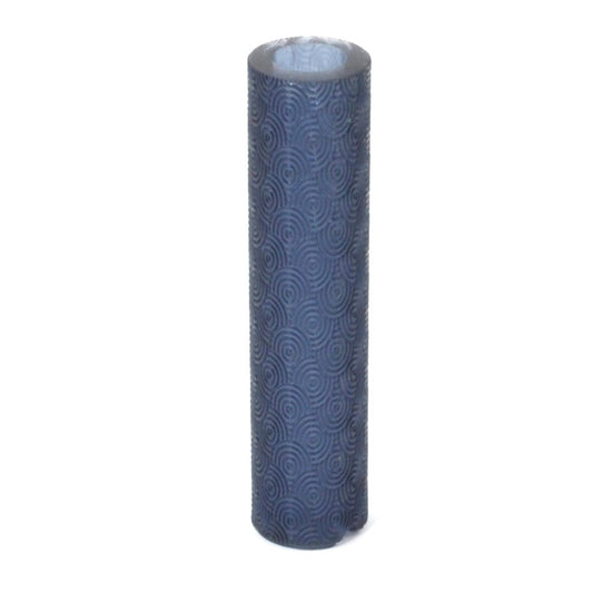 A cylindrical blue textured roller for metal and polymer clay crafting.