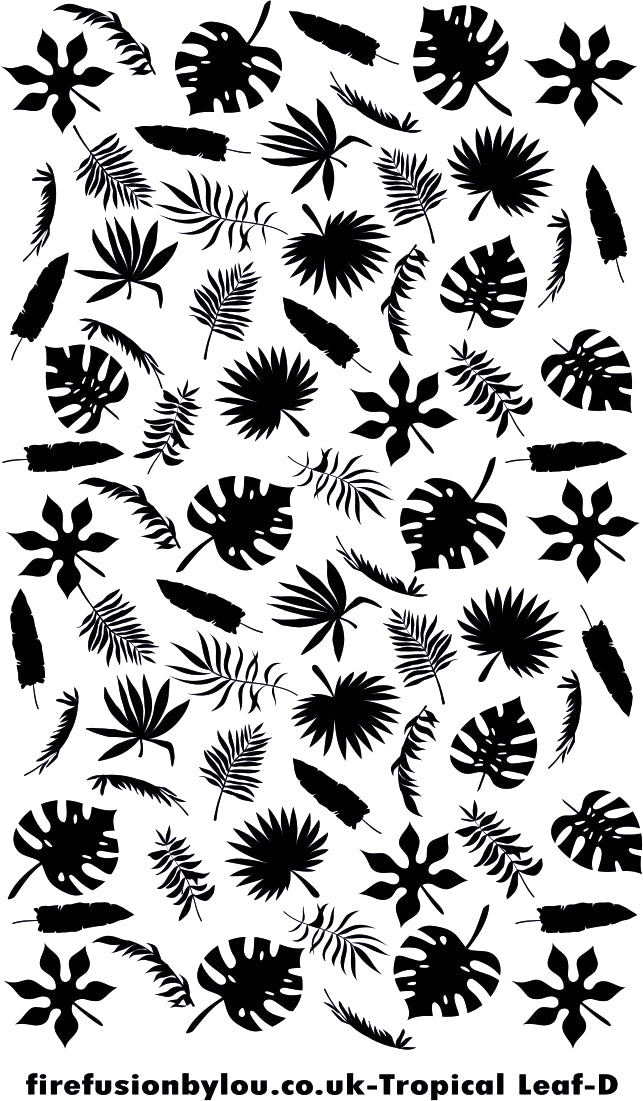 A debossed texture mat of tropical leaves. This picture shows the texture mat pattern in black and white for use on metal clay or polymer clay.