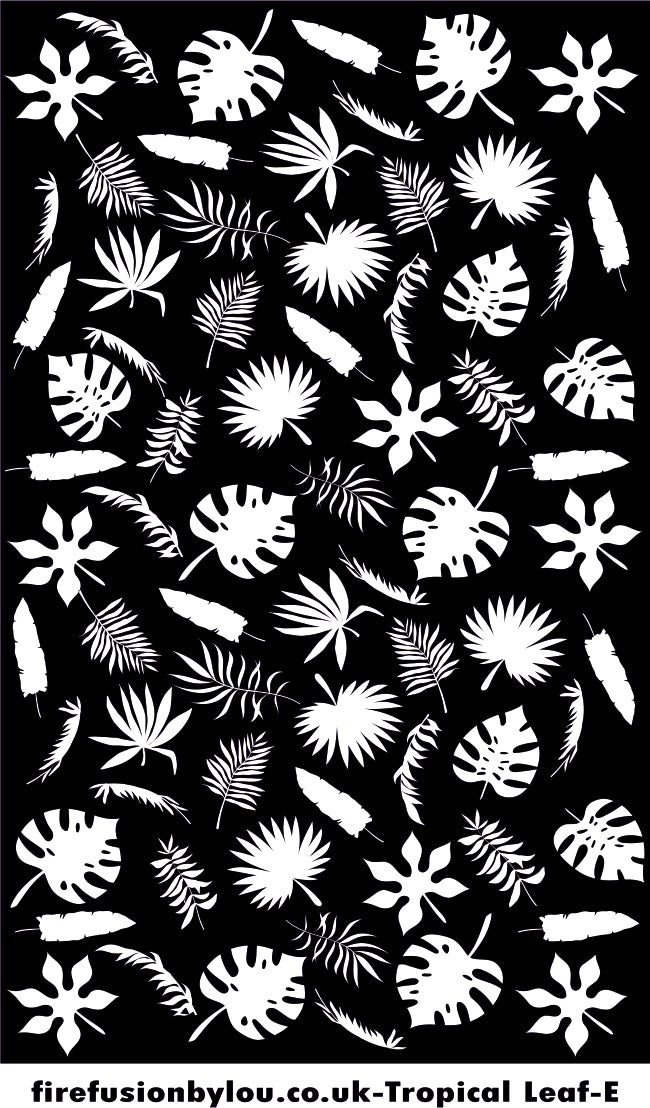 An embossed texture mat of tropical leaves. This picture shows the texture mat pattern in black and white for use on metal clay or polymer clay.