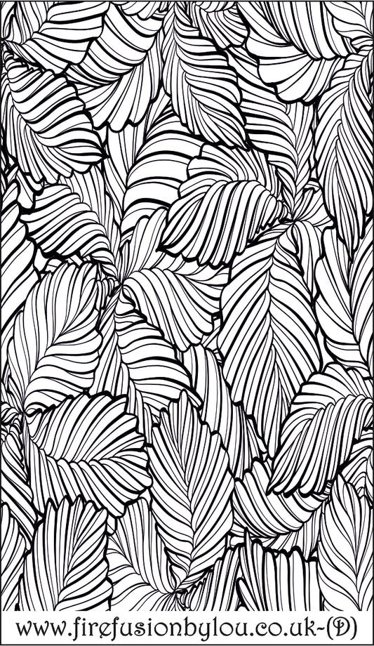A debossed texture mat of leaves. This picture shows the texture mat pattern in black and white for use on metal clay or polymer clay.