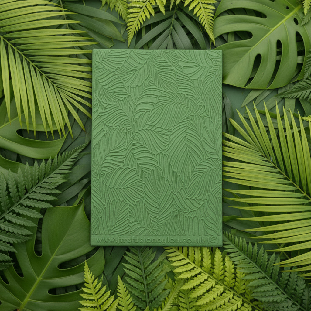 A 95 x 55 mm embossed texture mat with variegated leaves. Use to make a embossed impression on metal clay and polymer clay.